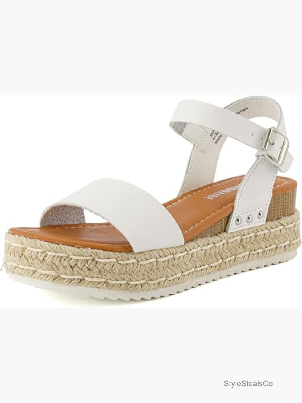 White Espadrille Platform Wedge Sandal with Ankle Buckle